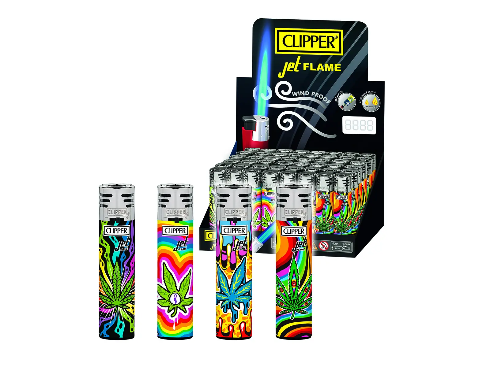Feuerzeuge CLIPPER Jet Flame Mazed Leav, Disp. x48
